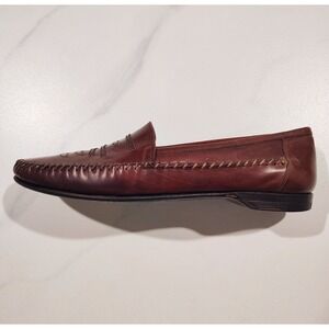 Santoni Loafers Shoes Brown Penny Leather Ornate Woven Slip On Size 10.5 Italy
